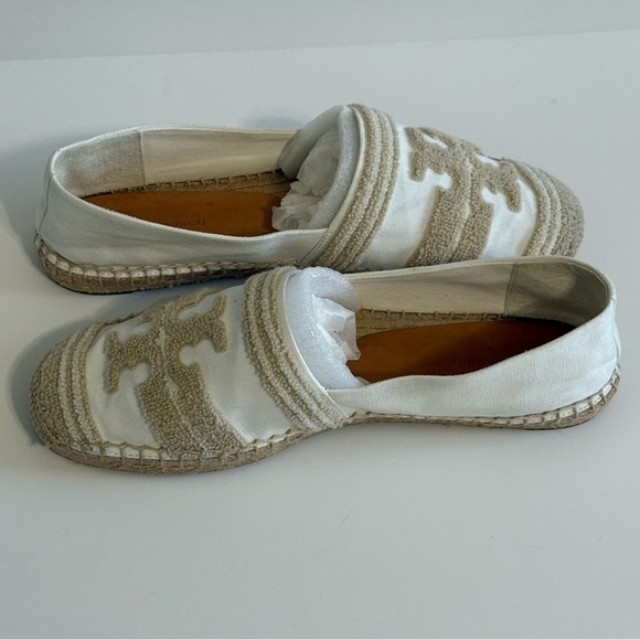 Tory Burch Double T Espadrilles Flats Women Size 10 White Canvas Coastal Summer - Picture 6 of 16